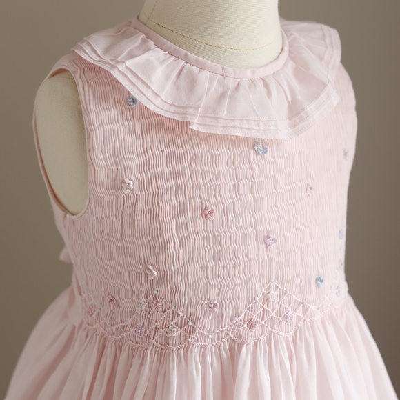 Girls Pink Smocked Dress Luli & Me size 6X Embroidery Spring Portrait LIKE NEW!! - Picture 2 of 7